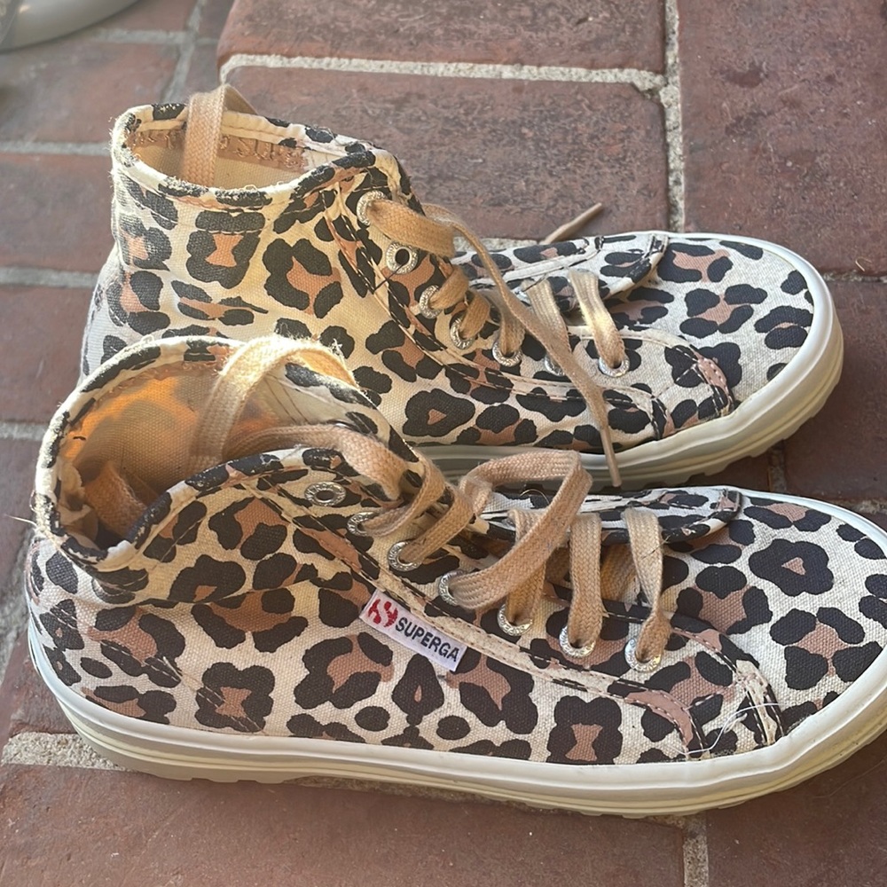 Leopard Print SUPERGA High Tops. Barely worn. Size 37/US 6.5 in women’s.